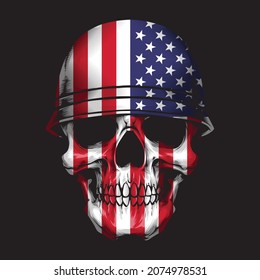 American Flag Inside Skull Vector