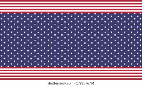 American flag inspired background vector design with stars and stripes. Dark blue backgrop with white stars. Red and white color blocks.