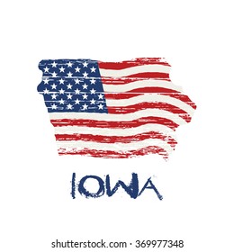 American flag in iowa map. Vector grunge style