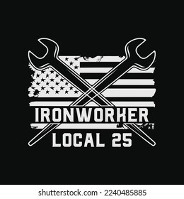 American Flag Ironworker Crossed Spud Wrench Local 25