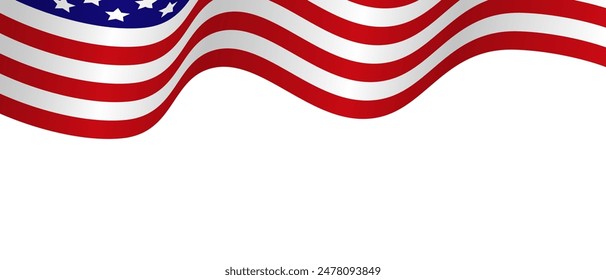 American flag isolated on white background. National symbol of the USA. Banner for Independence Day 4th of July, Memorial, Veterans Day, freedom and democracy celebration.