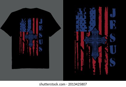 American flag with jesus cross - t shirt design vector