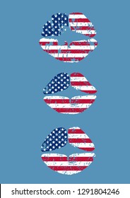 American flag kiss lips vector illustration isolated set
