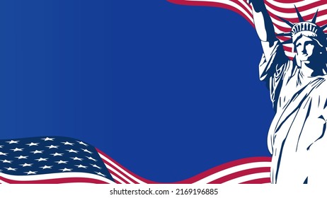 American flag and liberty statue background with copy space easy to use. good for american national days.