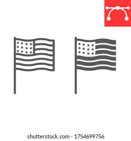 American flag line and glyph icon, USA and country, usa flag sign vector graphics, editable stroke linear icon, eps 10