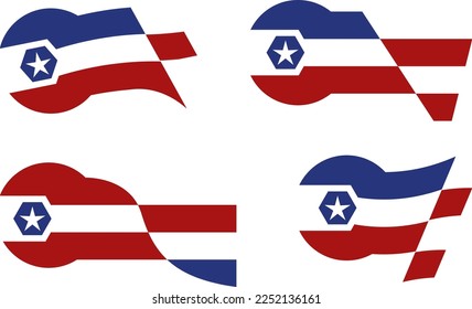 El logotipo de la bandera estadounidense con una combinación de formas que se asemejan a una llave, es bueno para los logos de la empresa que se dedican al sector del automóvil o similares...