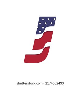 American flag logo design vector template illustration with alphabet J