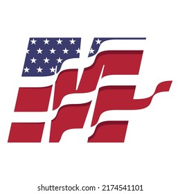 Ilustración vectorial de diseño de logotipo de bandera estadounidense con alfabeto M