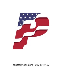 American flag logo design vector template illustration with alphabet P