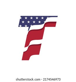 American flag logo design vector template illustration with alphabet T
