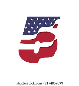American flag logo design vector template illustration with number 5