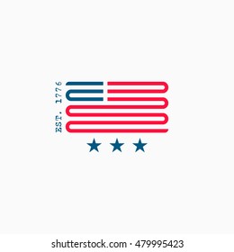 American flag logo, red and blue ribbon design