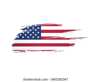 American flag made in a brush stroke background. Vector Illustration