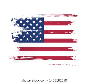 American flag made in a brush stroke background. Vector Illustration