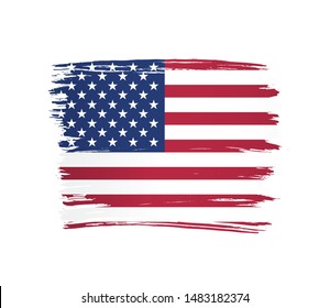 American flag made in a brush stroke background. Vector Illustration