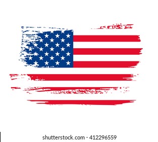 American flag made in brush stroke background. Vector Illustration