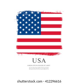 American flag made in brush stroke background. Vector Illustration