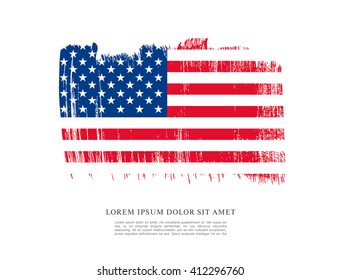 American flag made in brush stroke background. Vector Illustration