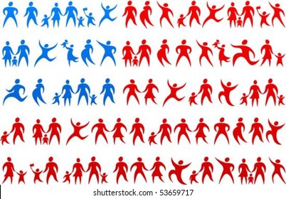 Bandera estadounidense hecha de íconos humanos rojos y azules