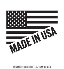 American flag with made in usa text black and white silhouette