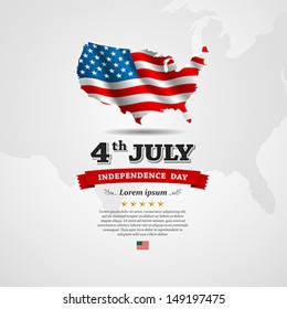 American Flag map for Independence Day. Vector illustration.