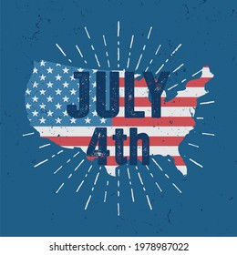 American Flag map for Independence Day. Vector illustration.