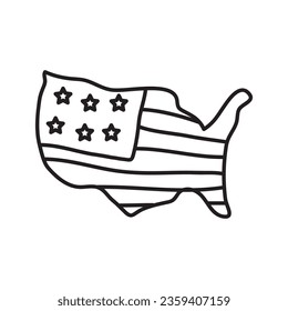 American flag map line icon.Map of United States with flag outline vector iillustration on white background..eps