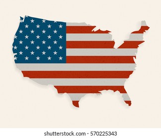 American Flag Map shape - Background with texture, drop shadow and vignette