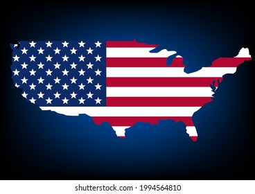 American flag map vector with blue background
