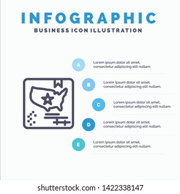 American, Flag, Map, World Line icon with 5 steps presentation infographics Background