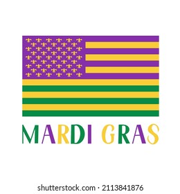 American flag Mardi Gras. Fat Tuesday traditional carnival in New Orleans. Vector template for banner, poster, flyer, party invitation, etc.
