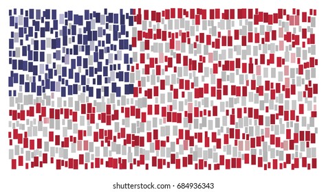 American flag - National flag of the United States of America made of small red, blue, white rectangles in various orientations and directions