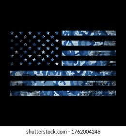 American Flag With Navy Camouflage, Grunge Style, Fit For T-shirt, Banner, Poster, Sticker, Or Any You Need. Navy Camo, Navy Seal, USA Flag