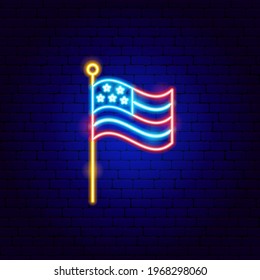 American Flag Neon Sign. Vector Illustration of USA Promotion.