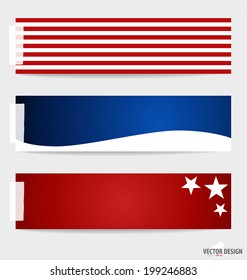 American Flag note papers, ready for your message. Vector illustration.