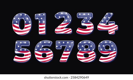 American Flag Number Vector Set (0-9) – Glossy 3D Style