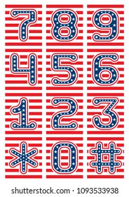 American flag numbers typography, t-shirt graphics, vector illustration.