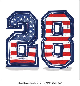 American Flag numbers typography, t-shirt graphics, vectors