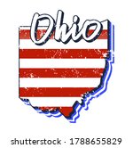 American flag in ohio state map. Vector grunge style with Typography hand drawn lettering ohio on map shaped old grunge vintage American national flag isolated on white background