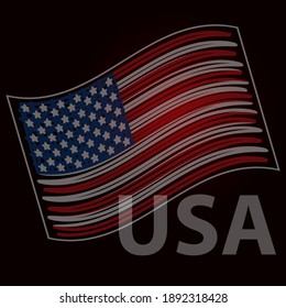 American flag on black background. USA. Vector Illustration