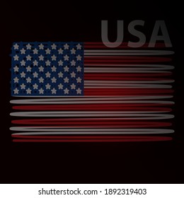 Bandera estadounidense de fondo negro. EE.UU. Ilustración vectorial