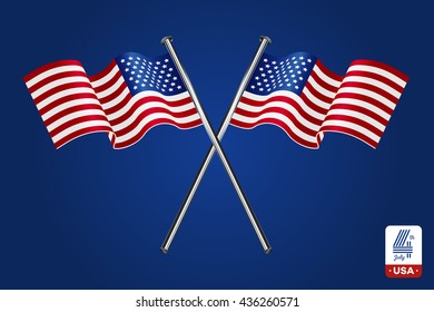 American flag on blue background. Happy fourth of July.