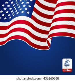 American flag on blue background. Happy fourth of July.
