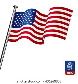 American flag on blue background. Happy fourth of July.