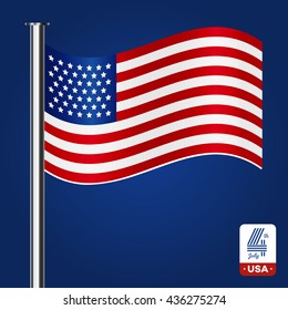 American flag on blue background. Happy fourth of July.