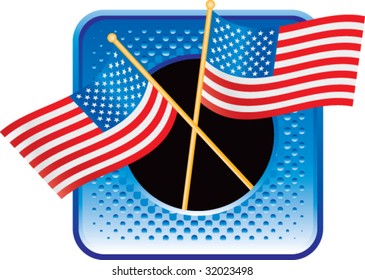american flag on blue halftone web button