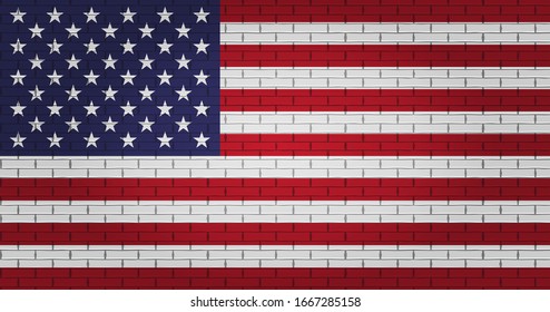 American Flag on Brick Wall Texture Background Illustration Vector