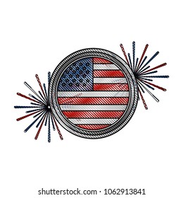 american flag on button with fireworks