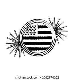 american flag on button with fireworks