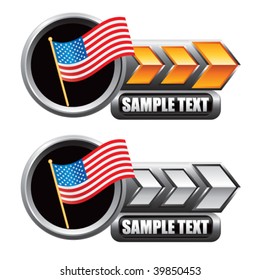 american flag on gold and silver arrow nameplates